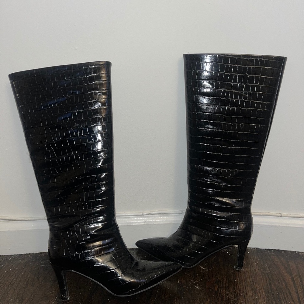 Black faux snake skin boots